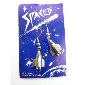 Pewter Rocket Ship Emoji Vintage Earrings